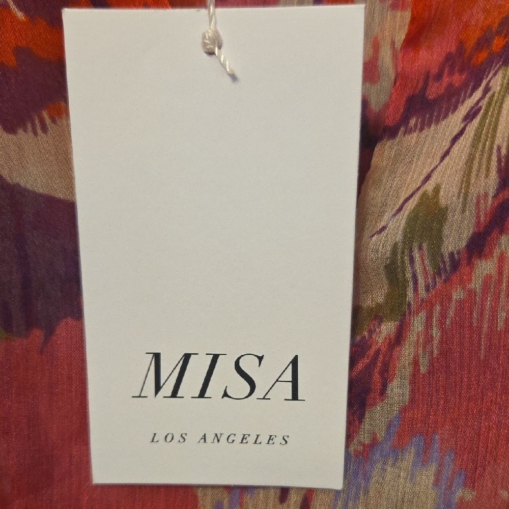 Misa Los Angeles Ximena Vibrant Pink & Purple Cinched Waist Ruffled Sheer Mini - Picture 2 of 7